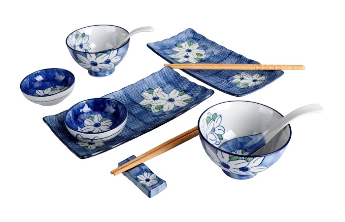 Set per Sushi in ceramica per 2 persone - fantasia floreale